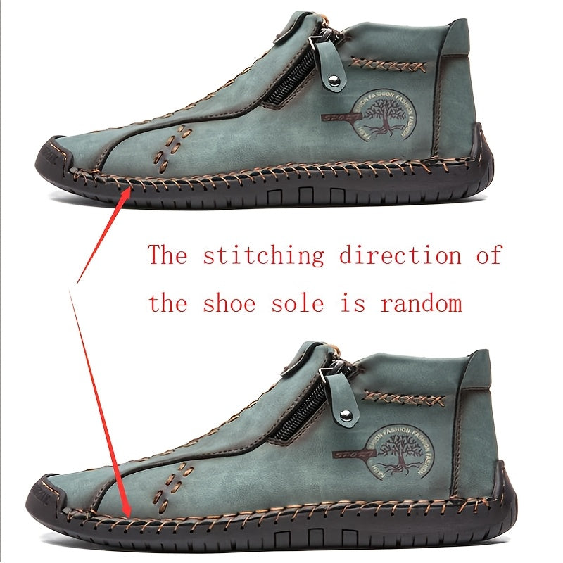 Men's Handmade PU Boots with Zipper, Casual