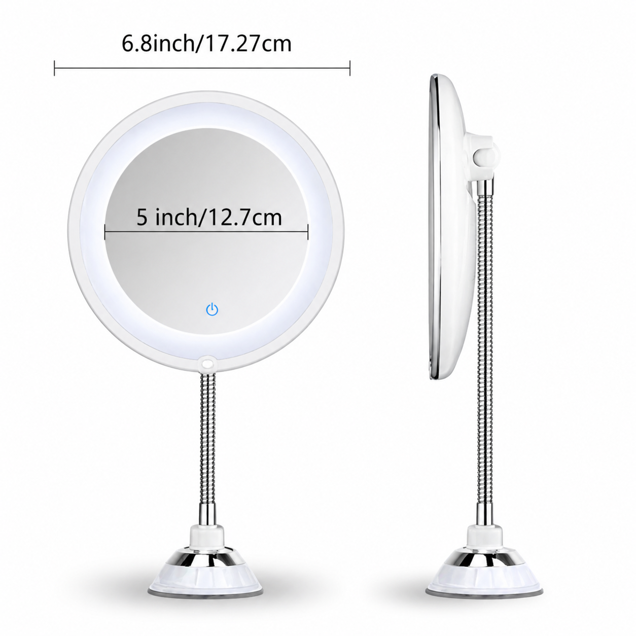 Espejo de baño con aumento y luz LED, brazo flexible