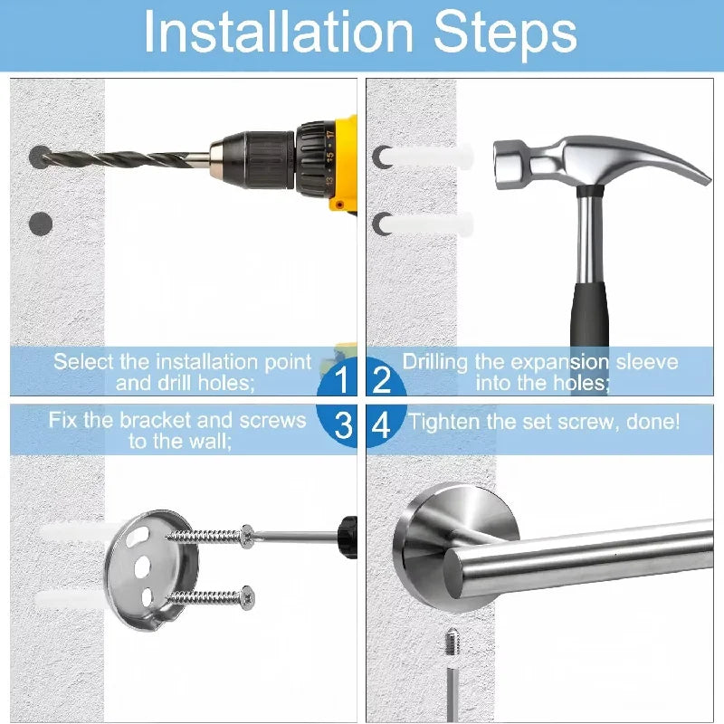 No Drill or Drill Retractable Towel Bar, 304 Stainless Steel Wall Mounted Towel Rack, Adjustable Hanging Drying Bar for Bathroom
