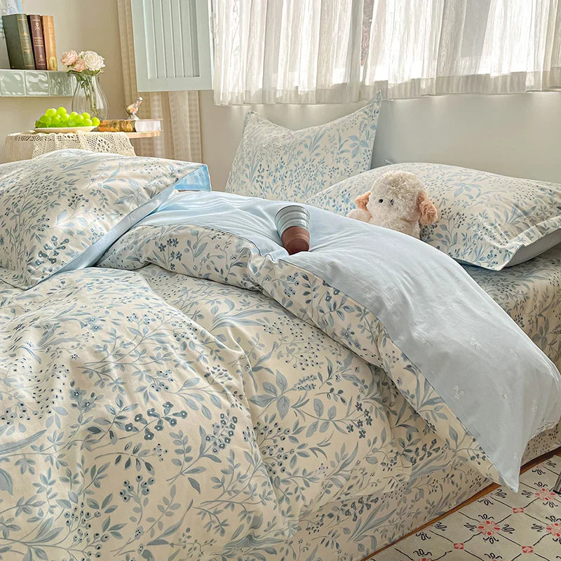 High Quality Cotton Luxury Floral Style Bedding Set 100% Cotton Duvet Cover Set 1 Duvet Cover 2 Pillow Shams Single/Double/King