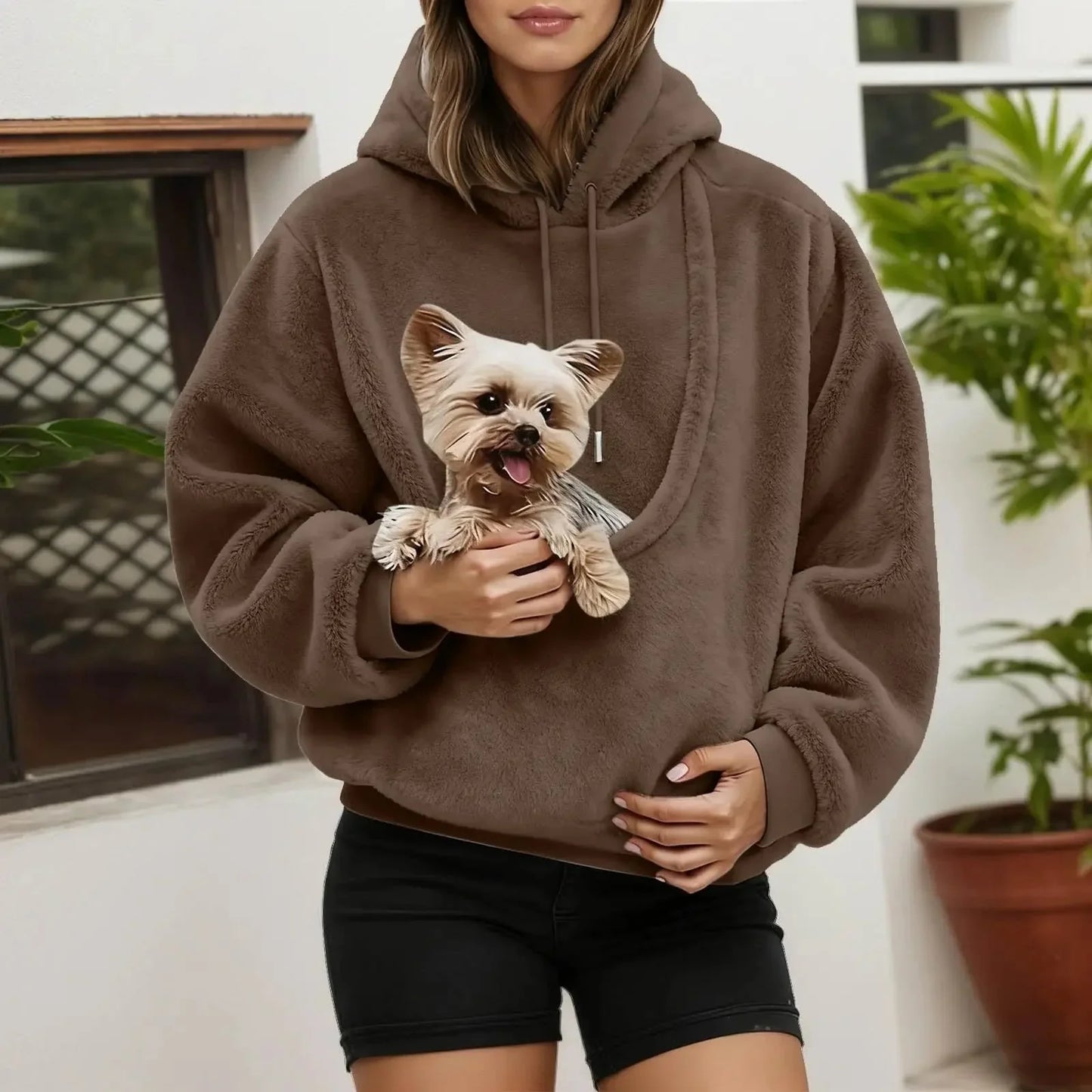 Pet Carrier Hoodie with Front Pouch – Hands-Free Dog Sweatshirt (S–2XL)