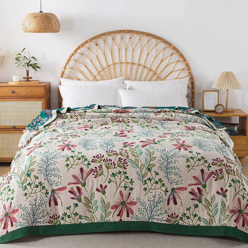 New Flowers Cotton Blanket Bedspread Single Double Home Decor Sofa Cover Summer Cooling Quilt Nap Blanket Cover Soft Bed Sheet