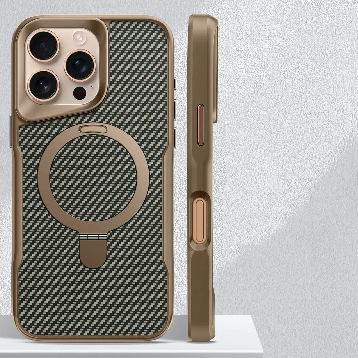 Desert Titanium metal holder carbon fibre magnetic phone case for iPhone 16 15 14 13 12 Pro Max magsafe charging armor hard case