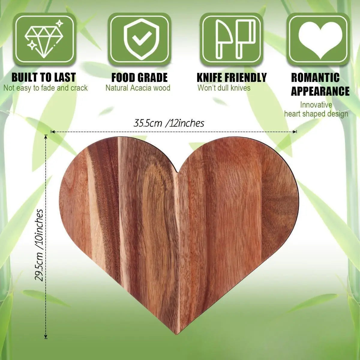 Wooden Heart Shaped Cutting Board 35.5x29.5cm for Valentine’S Dinner Smooth Surface Multipurpose Portable Serving Platter