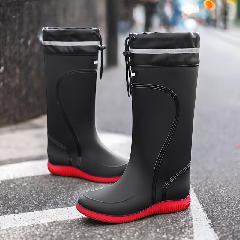 Men's Outdoor Rain Boots Work High Quality Shoes Rain Boots Home Use Long Water Shoes with Rope Mouth High Quality Shoes Daily Work Water Shoes Unisex Water Shoes Men's Soft Sole Outdoor Fishing Casual High Top Rain Boots Farm Work Water Shoes