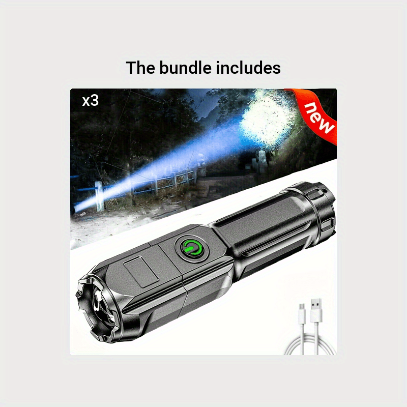 ANYICE 1pc 400Mah/800Mah Super Bright Zoomable Flashlight, Portable, Rechargeable Long Shot IPX4 ABS Strong Light Led Flashlight, Telescopic Zoom Torch for Outdoor Home Lighting