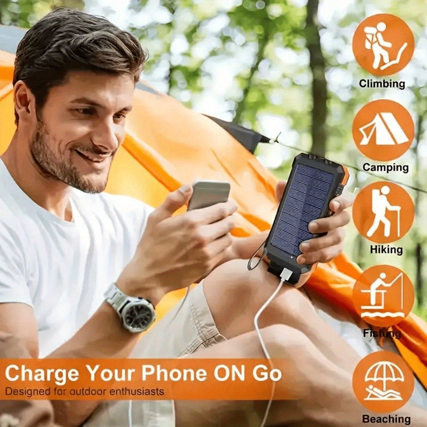 Portable Solar Mobile Phone Charger, Camping External Battery Charger For Mobile Phones, 2 USB/ LED Flashlights With Compass For Outdoor Activities, 20000mAh/40000mAh Portable Solar Power Bank
