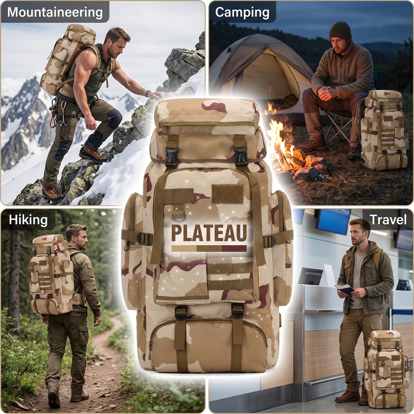 21.13gal Large Tactical Backpack For Men, Heavy Duty Hiking Camping Rucksack With MOLLE System, Durable Outdoor Travel Daypack For Hunting & Trekking