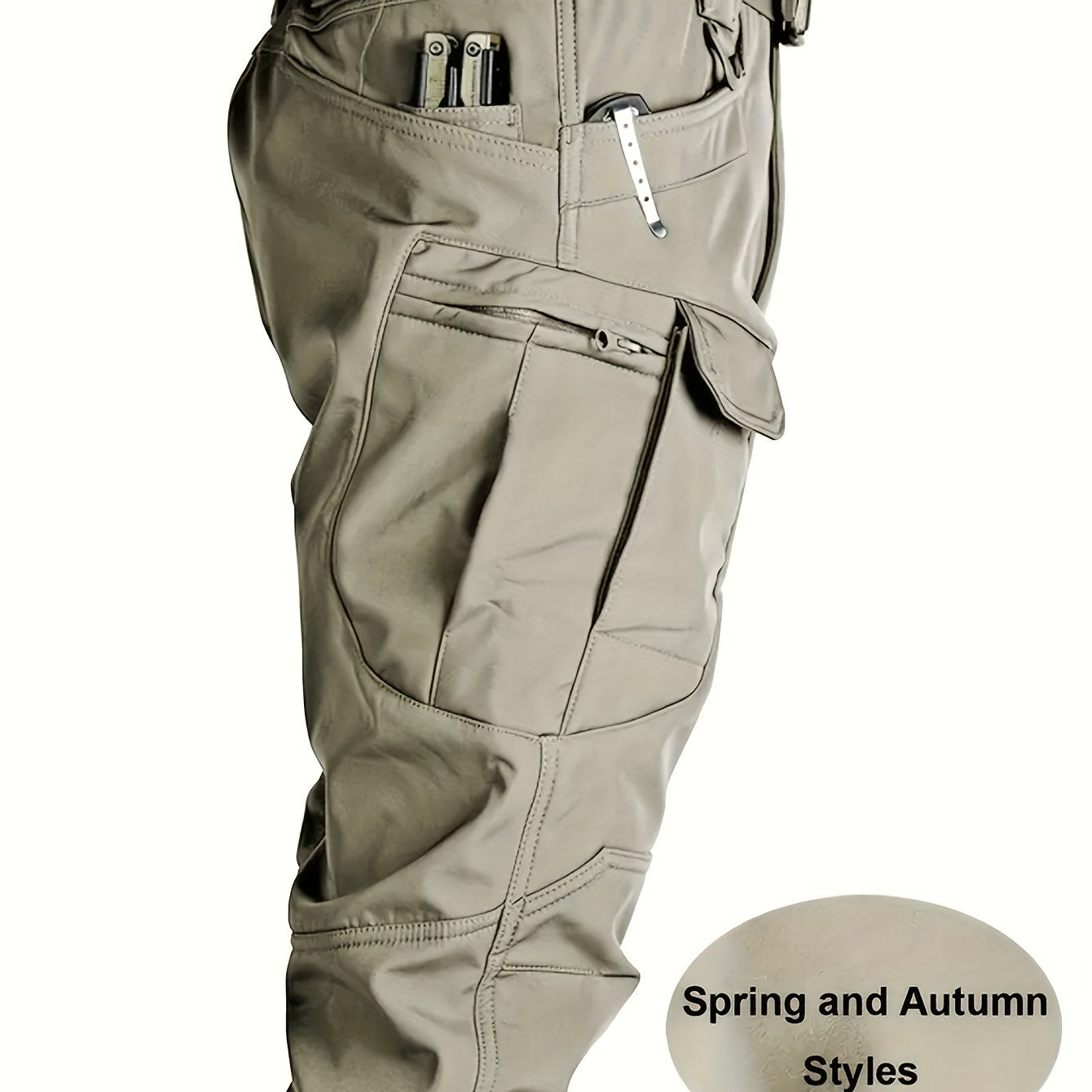 Spring/Autumn Style Men's Tactical Cargo Pants, Slightly Stretch Fabric, Soft and Breathable, Multi-Pocket, Suitable for Casual Outings, No Belt