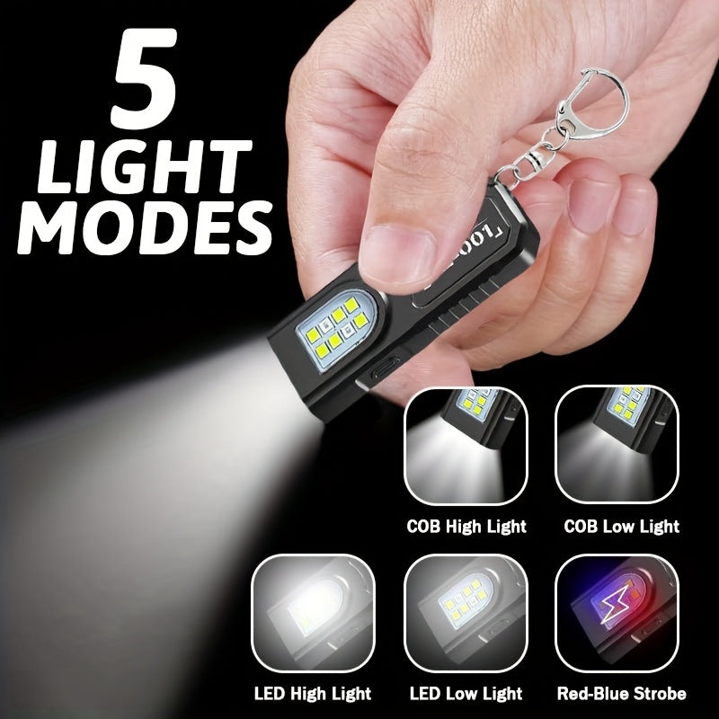 1pc Compact USB Rechargeable Hands-Free Flashlight, Small Keychain Light, Clip-On Headlamp, 5 Lighting Modes Versatile Emergency Lantern, Hanging Light for Tents, Ideal for Travel, Camping, And Fishing