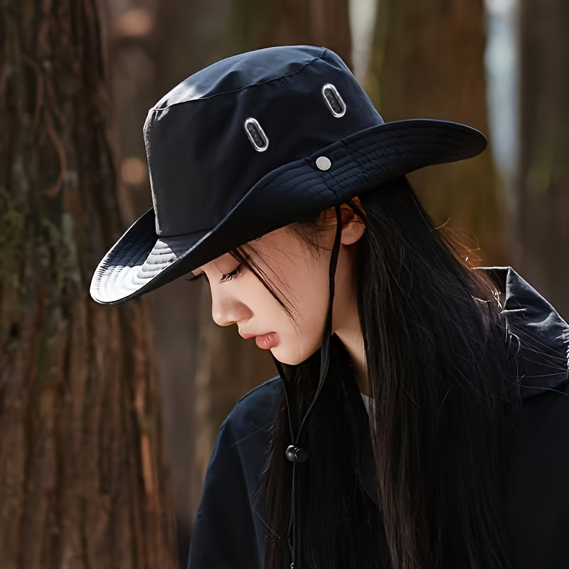 Hiking Outdoor Hat, New Unisex Mountaineering Sun Protection Bucket Hat, Outdoor Quick-Dry Drawstring Cap, Travel Outdoor Bucket Hat, Fishing Hat, Windproof with Random Style Button and Drawstring
