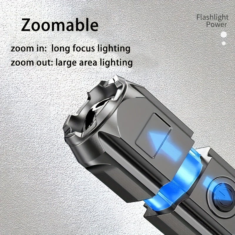 ANYICE 1pc 400Mah/800Mah Super Bright Zoomable Flashlight, Portable, Rechargeable Long Shot IPX4 ABS Strong Light Led Flashlight, Telescopic Zoom Torch for Outdoor Home Lighting
