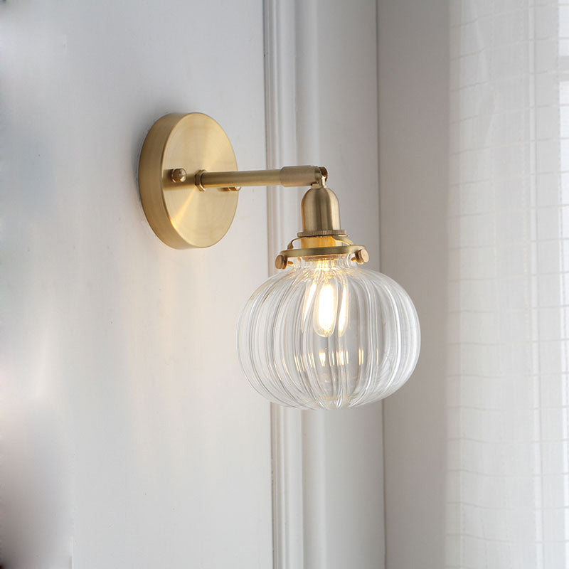 1 Hode Veggmontert Lampe Colonial Orb Klar/Kognac Prismatic Glass Sconce Belysning Armatur i Gull | Skanto