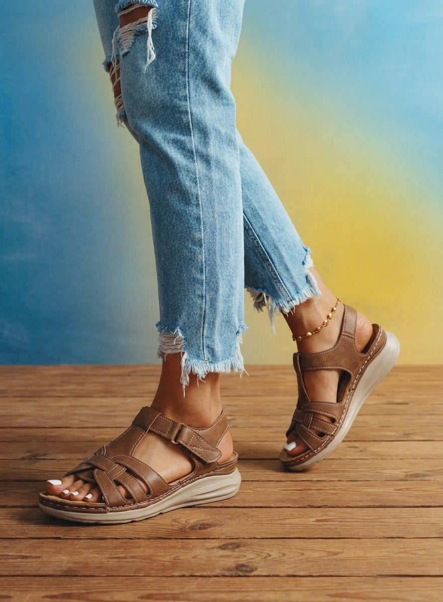 Women's Sandals Walking Shoes Arch Support - Wide Fit | Women's Comfort Walking Sandals | Ergonomic Footwear | Shock Absorbing Open Toe Sandals