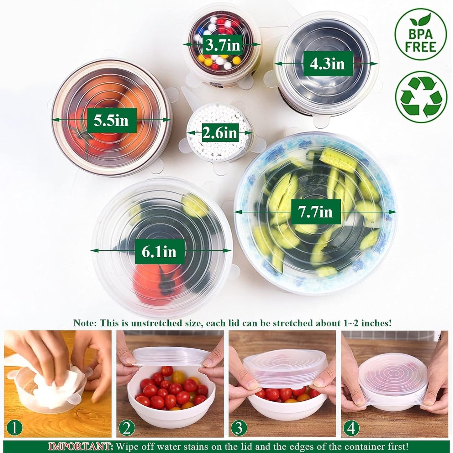 Vodlans™ Reusable Silicone Lids — 6 PCS Stretch Bowl & Pot Covers