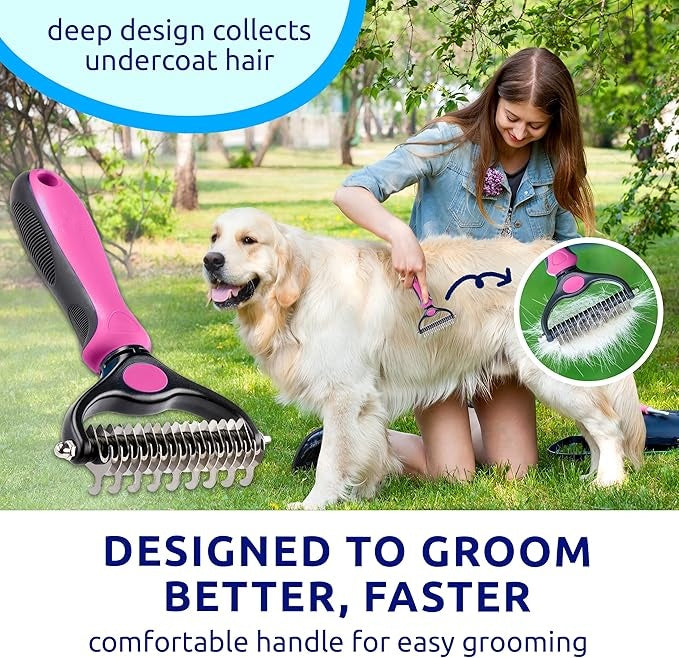 Ajaxfit™ Professional Double-Sided Pet Grooming Rake ✨ Undercoat Deshedding Tool for Dogs & Cats 🐶🐱