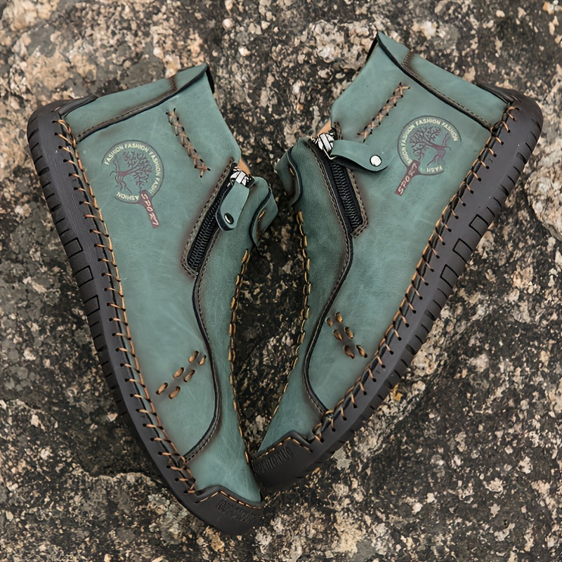 Men's Handmade PU Boots with Zipper, Casual