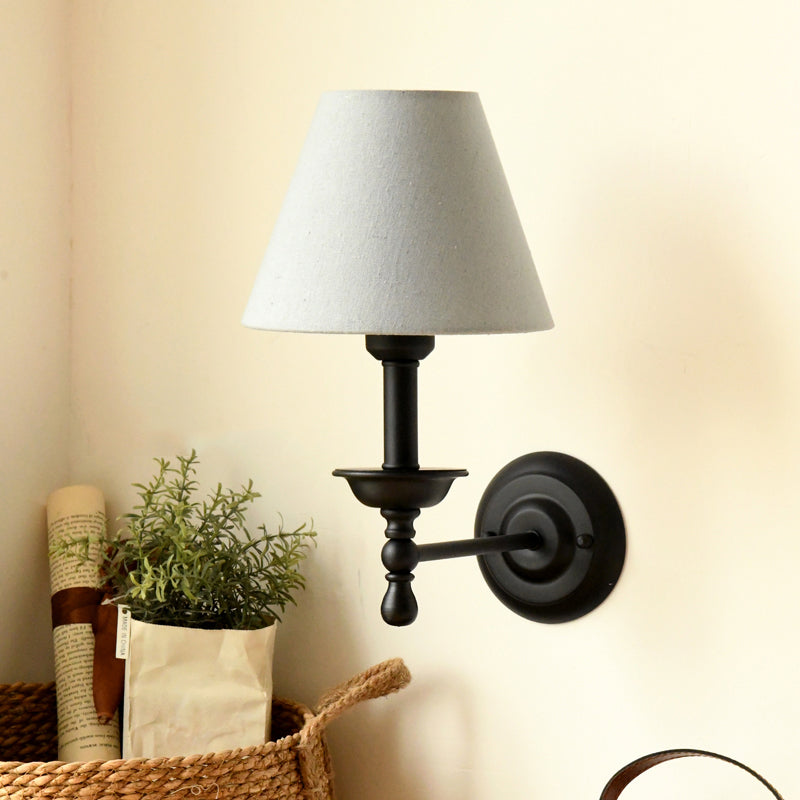 1 Lett Metal Vegglampe Tradisjonell Grå-Blå/Hvit Stoff Kjegle Skjerm Soverom Sconse Lys | Skanto