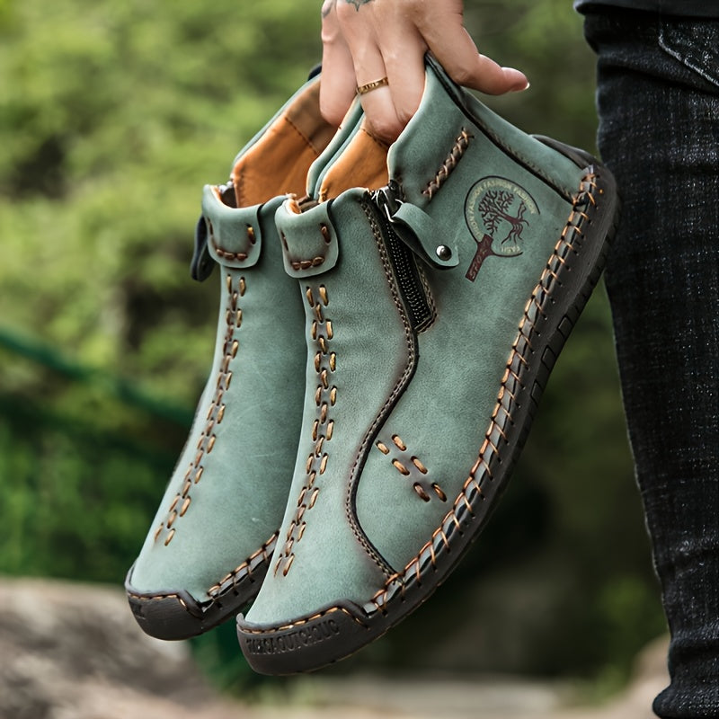 Men's Handmade PU Boots with Zipper, Casual
