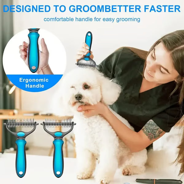 Ajaxfit™ Professional Double-Sided Pet Grooming Rake ✨ Undercoat Deshedding Tool for Dogs & Cats 🐶🐱