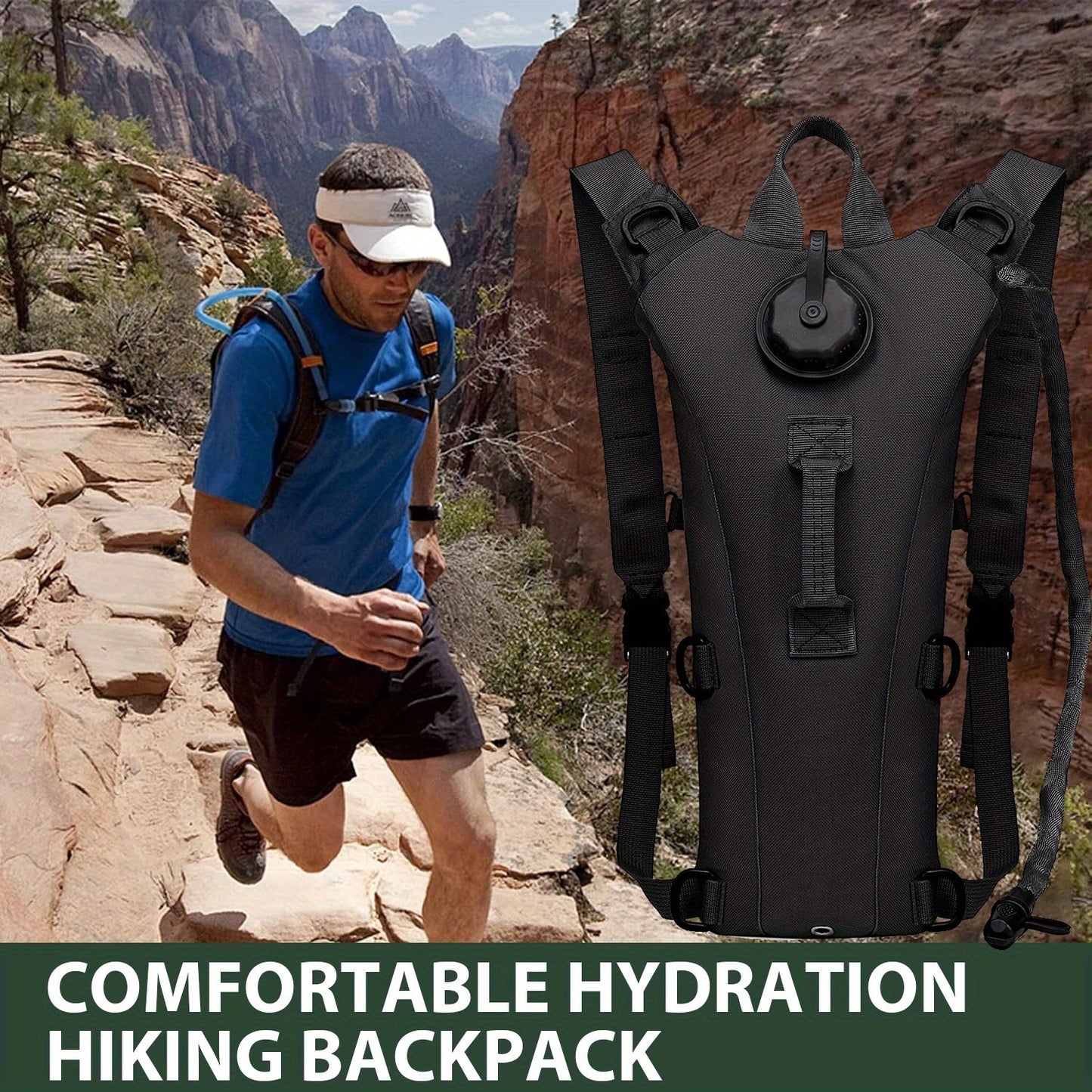 101.44oz Leakproof Hiking Water Backpack & Water Bladder System - Lightweight Hydration Pack with Adjustable Padded Shoulder Straps, Quick-Release Valve for Camping, Cycling, Trekking, Outdoor Sports (Black/Green/Tan) - Compatible with