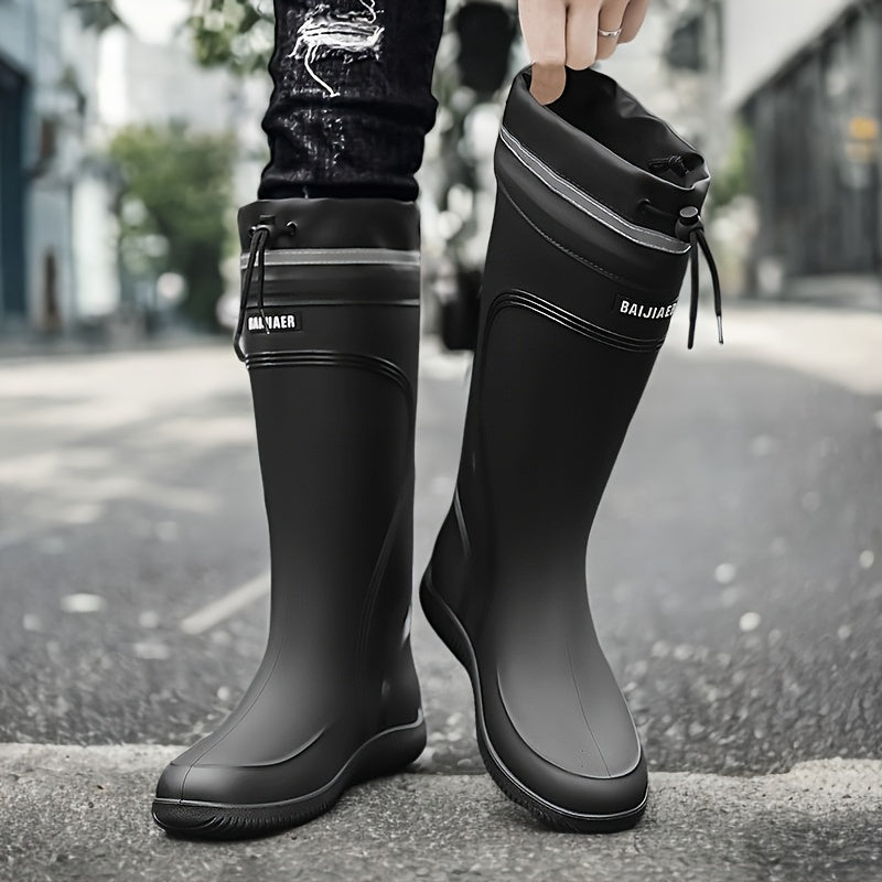 Men's Outdoor Rain Boots Work High Quality Shoes Rain Boots Home Use Long Water Shoes with Rope Mouth High Quality Shoes Daily Work Water Shoes Unisex Water Shoes Men's Soft Sole Outdoor Fishing Casual High Top Rain Boots Farm Work Water Shoes