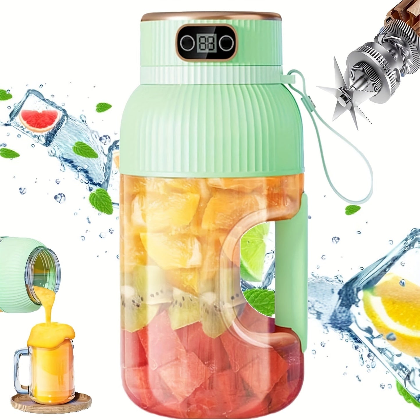 Fruit Juicer, Portable Multifunctional Drink Cup, Upgraded 10-Blade Large Capacity Portable Juicer, Multifunctional Juicer Blender Suitable for Vegetables, Fruits, And Smoothies, Rechargeable Juicer, Suitable for Sports, Travel