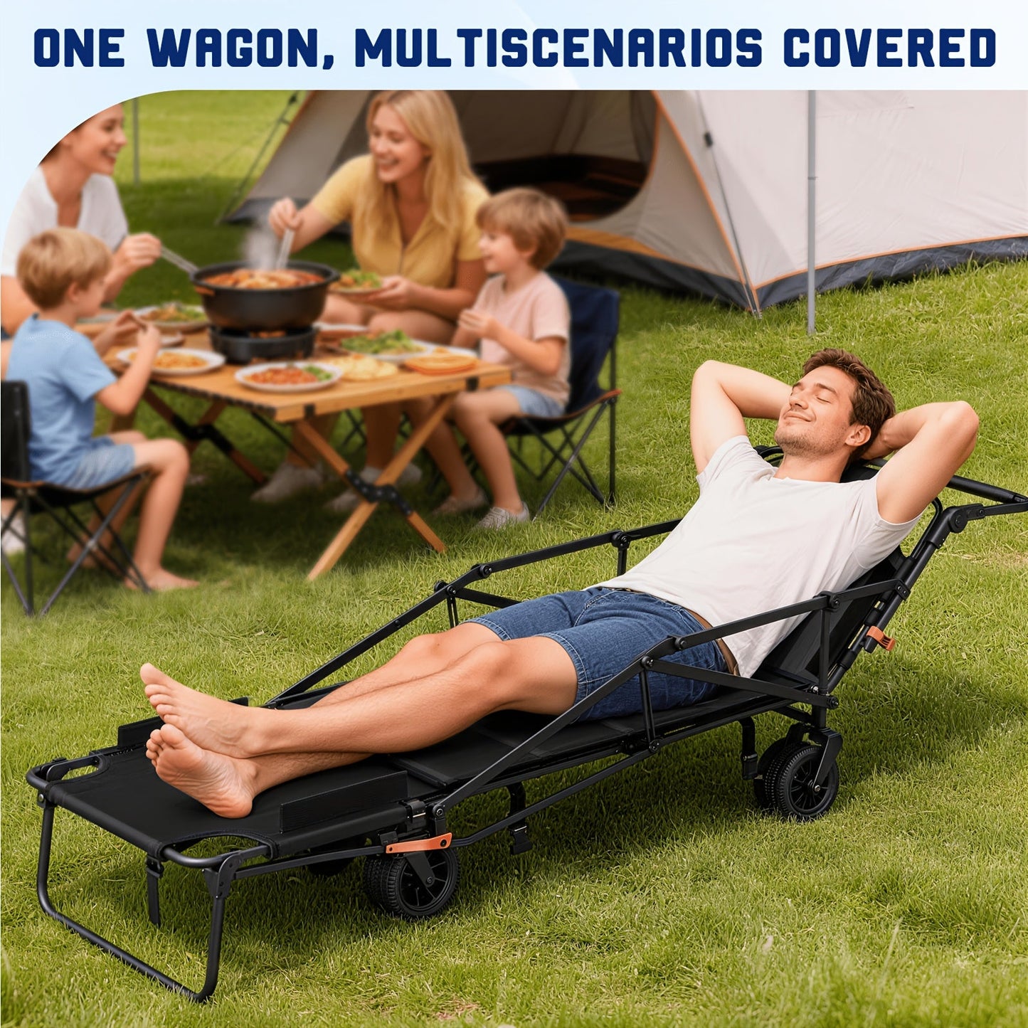 LEVELEVE Heavy Duty Folding Wagon-2-in-1 Collapsible Cart 400lb, 650lb Capacity All-Terrain Wheels W/Brakes And ASide Pockets