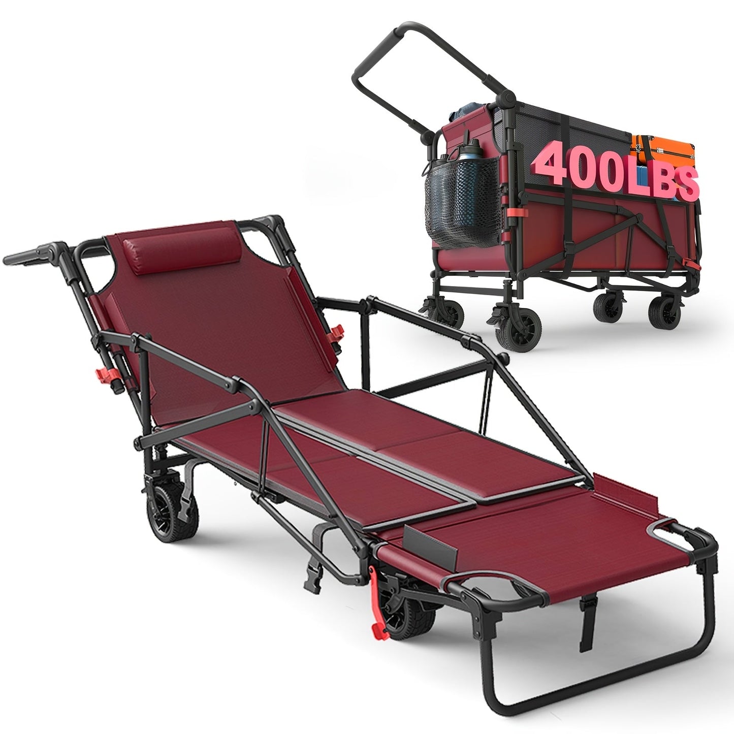 LEVELEVE Heavy Duty Folding Wagon-2-in-1 Collapsible Cart 400lb, 650lb Capacity All-Terrain Wheels W/Brakes And ASide Pockets