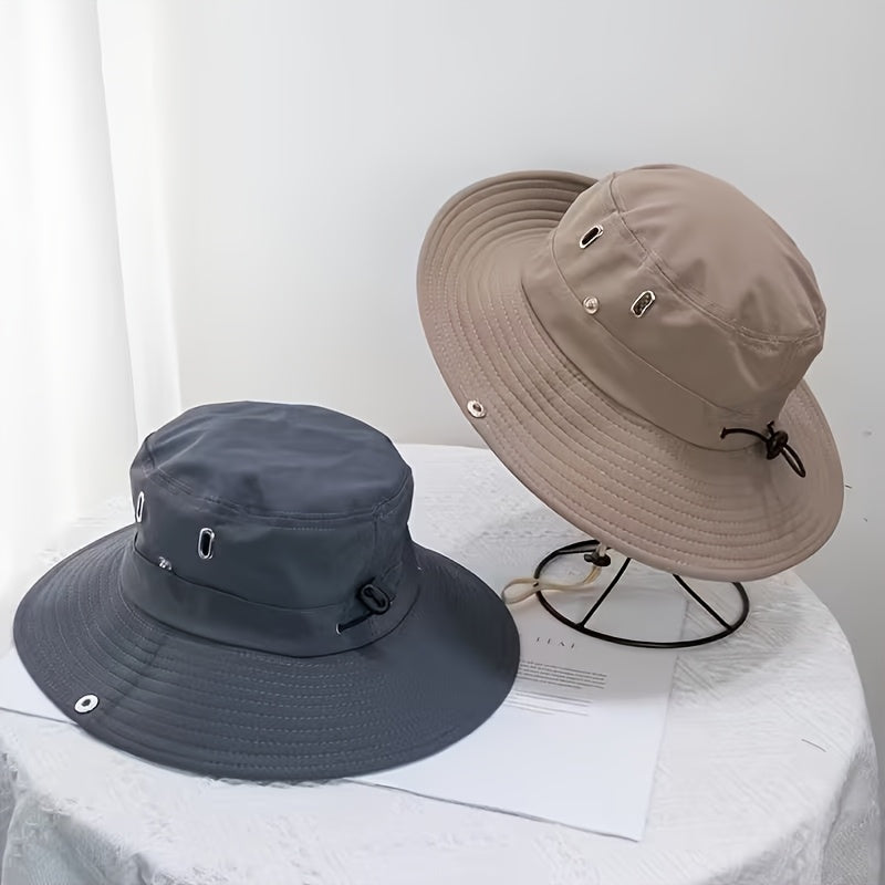 Hiking Outdoor Hat, New Unisex Mountaineering Sun Protection Bucket Hat, Outdoor Quick-Dry Drawstring Cap, Travel Outdoor Bucket Hat, Fishing Hat, Windproof with Random Style Button and Drawstring