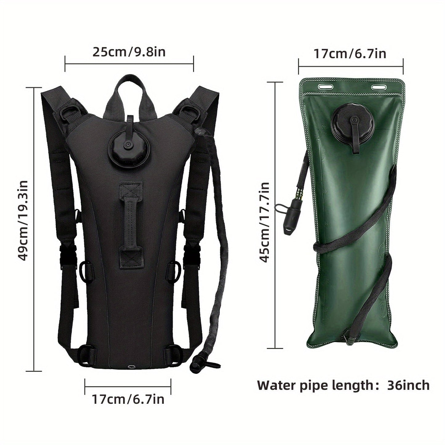 101.44oz Leakproof Hiking Water Backpack & Water Bladder System - Lightweight Hydration Pack with Adjustable Padded Shoulder Straps, Quick-Release Valve for Camping, Cycling, Trekking, Outdoor Sports (Black/Green/Tan) - Compatible with