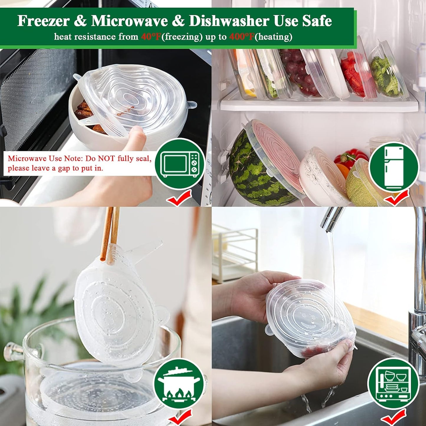 Vodlans™ Reusable Silicone Lids — 6 PCS Stretch Bowl & Pot Covers