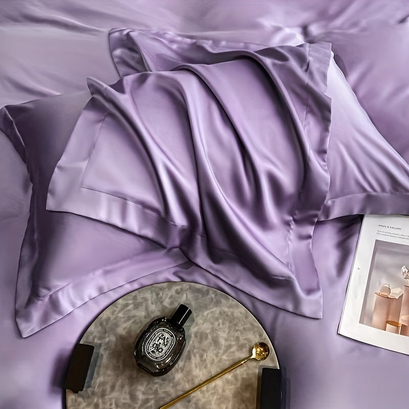 2-Pack Luxurious 30% Mulberry Blended Satin Pillowcases, 25 Momme Satin Weave, Hypoallergenic Solid Color Envelope Closure, 120-140gsm