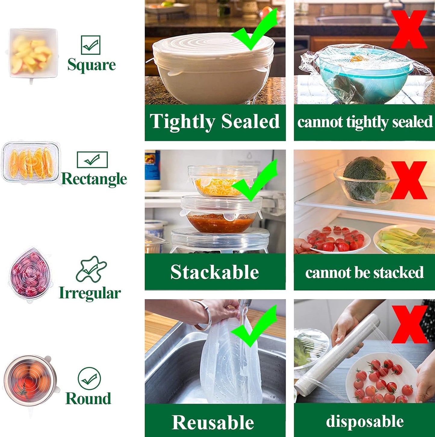 Vodlans™ Reusable Silicone Lids — 6 PCS Stretch Bowl & Pot Covers