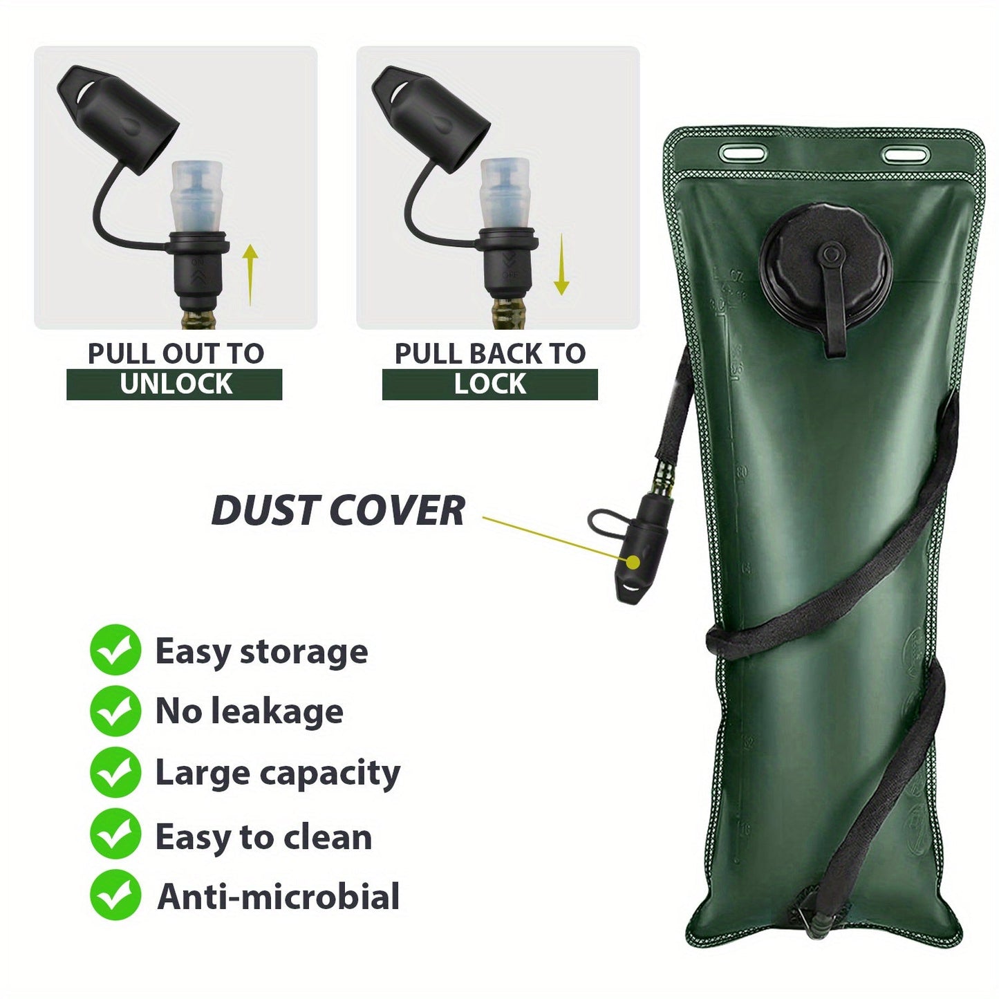 101.44oz Leakproof Hiking Water Backpack & Water Bladder System - Lightweight Hydration Pack with Adjustable Padded Shoulder Straps, Quick-Release Valve for Camping, Cycling, Trekking, Outdoor Sports (Black/Green/Tan) - Compatible with