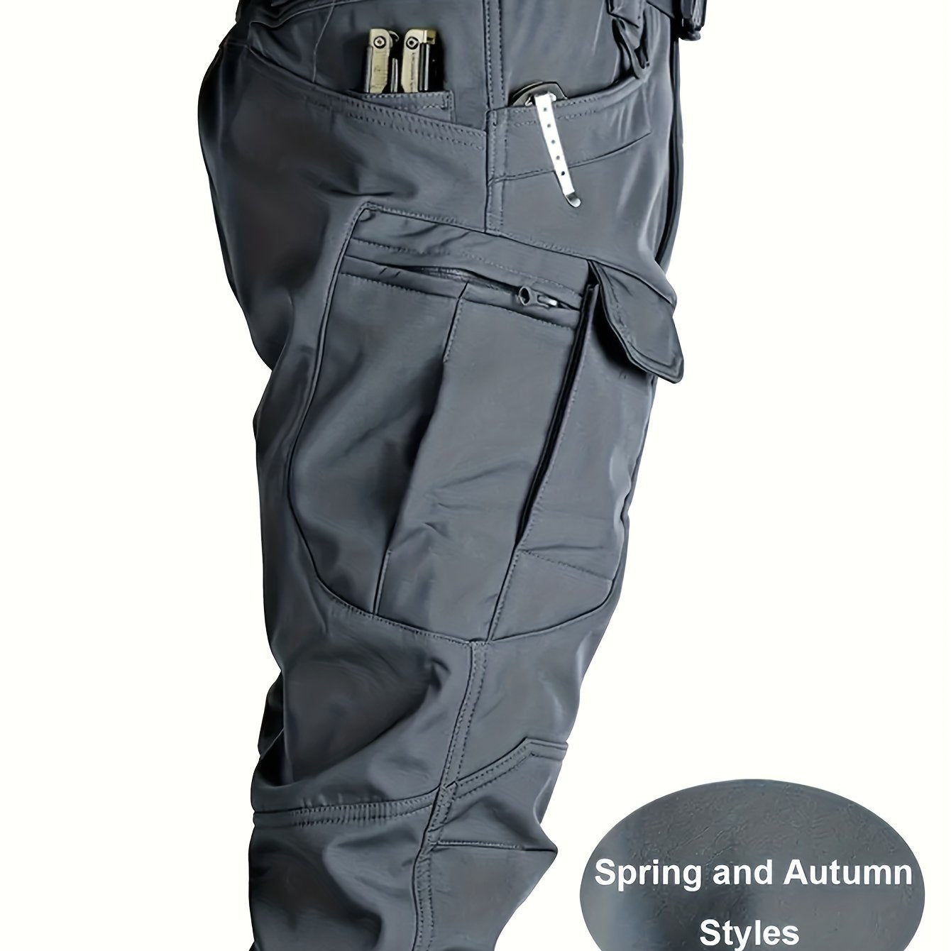 Spring/Autumn Style Men's Tactical Cargo Pants, Slightly Stretch Fabric, Soft and Breathable, Multi-Pocket, Suitable for Casual Outings, No Belt