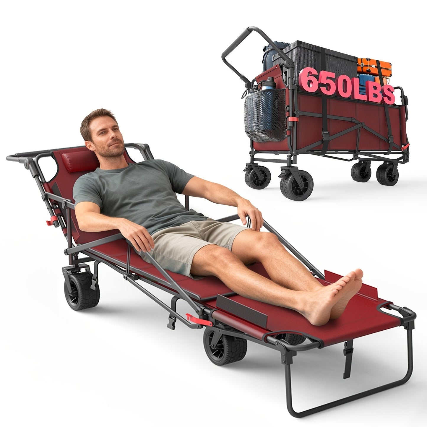 LEVELEVE Heavy Duty Folding Wagon-2-in-1 Collapsible Cart 400lb, 650lb Capacity All-Terrain Wheels W/Brakes And ASide Pockets