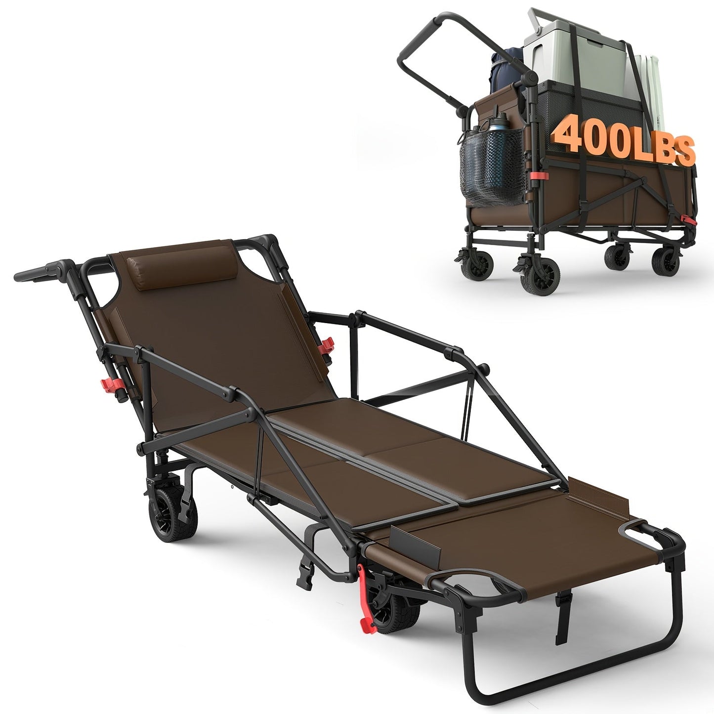 LEVELEVE Heavy Duty Folding Wagon-2-in-1 Collapsible Cart 400lb, 650lb Capacity All-Terrain Wheels W/Brakes And ASide Pockets