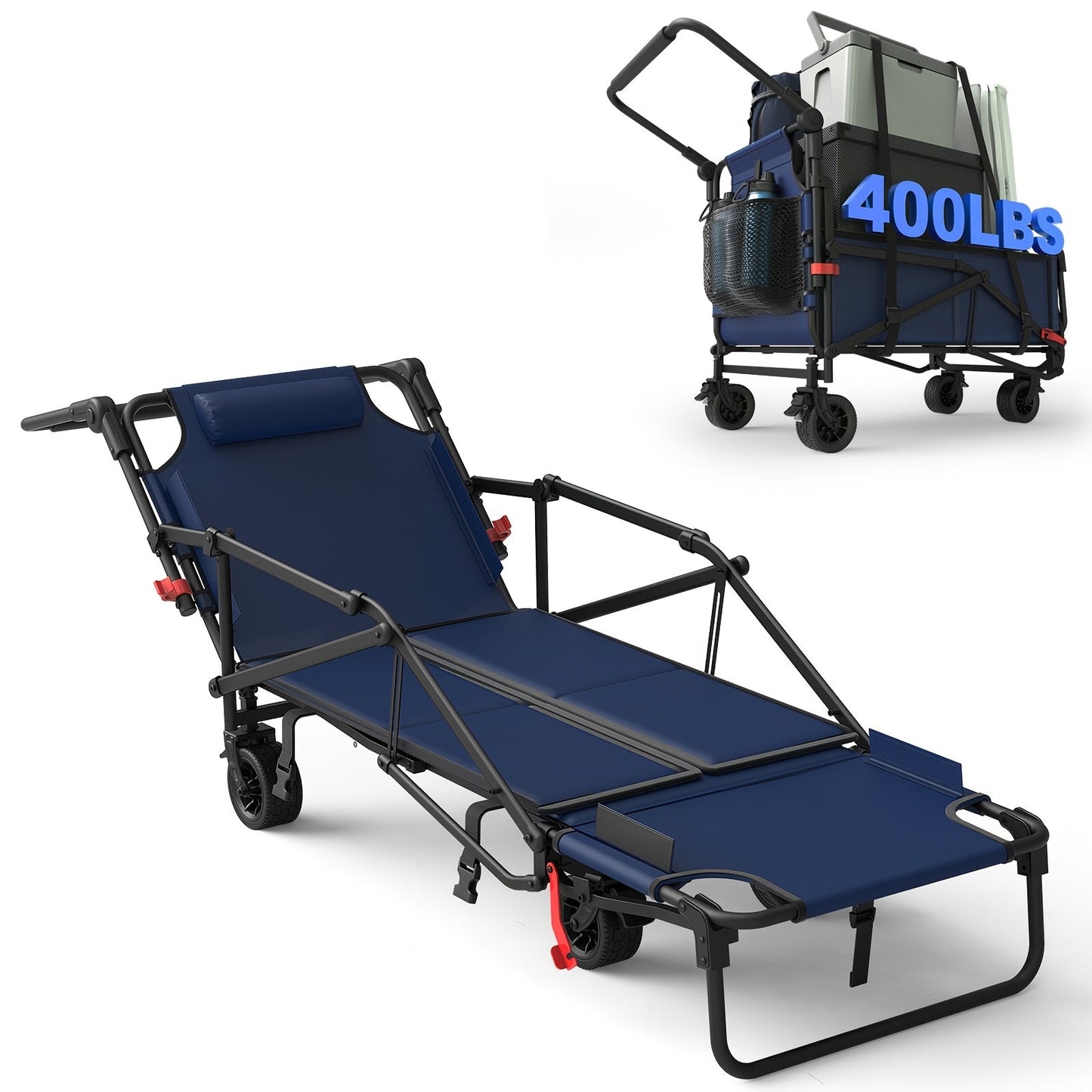 LEVELEVE Heavy Duty Folding Wagon-2-in-1 Collapsible Cart 400lb, 650lb Capacity All-Terrain Wheels W/Brakes And ASide Pockets