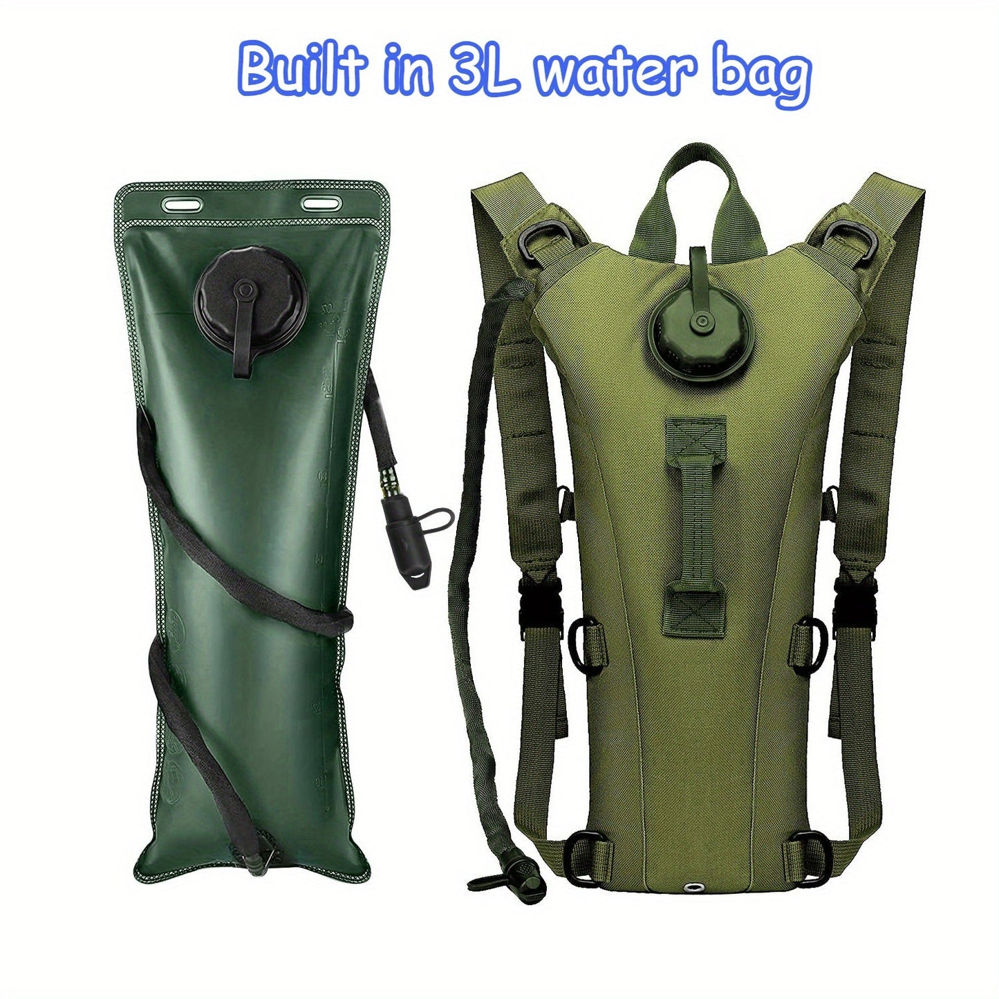 101.44oz Leakproof Hiking Water Backpack & Water Bladder System - Lightweight Hydration Pack with Adjustable Padded Shoulder Straps, Quick-Release Valve for Camping, Cycling, Trekking, Outdoor Sports (Black/Green/Tan) - Compatible with