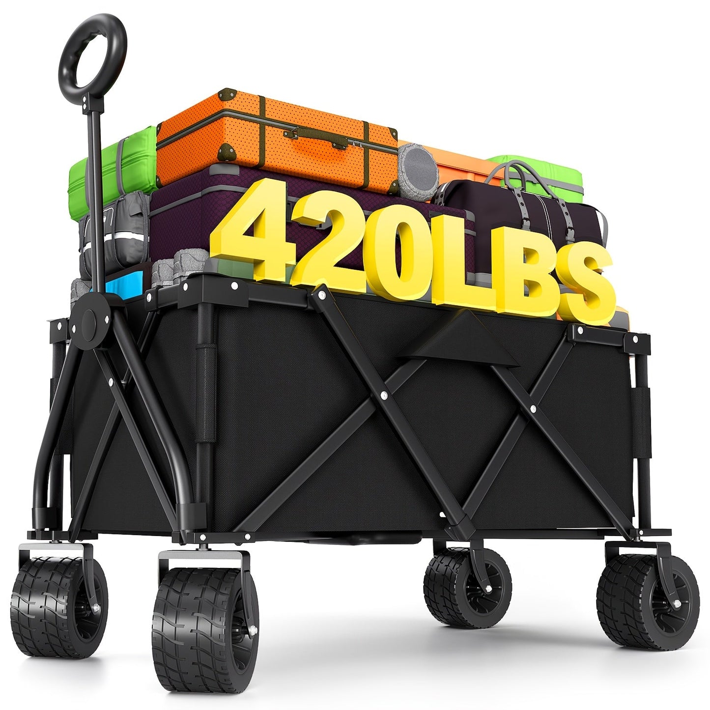 LEVELEVE Heavy Duty Folding Wagon-2-in-1 Collapsible Cart 400lb, 650lb Capacity All-Terrain Wheels W/Brakes And ASide Pockets