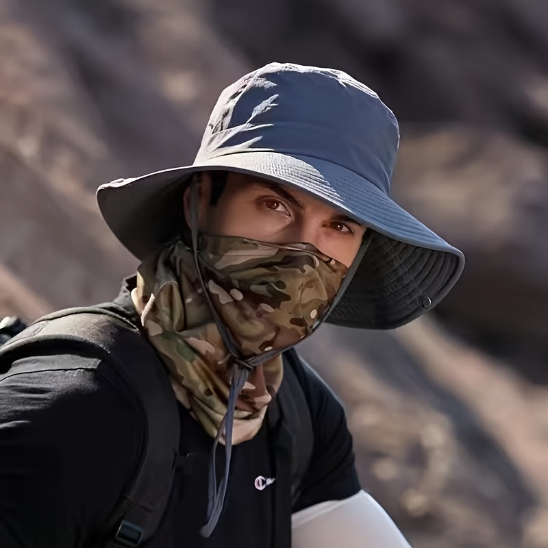 Hiking Outdoor Hat, New Unisex Mountaineering Sun Protection Bucket Hat, Outdoor Quick-Dry Drawstring Cap, Travel Outdoor Bucket Hat, Fishing Hat, Windproof with Random Style Button and Drawstring