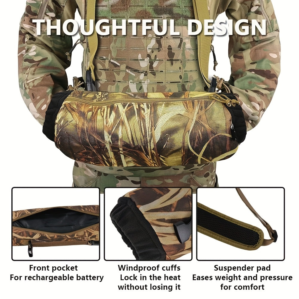 AYAMAYA Tactical Hand Warmer Pouch - Camo Hunting Hand Warmer with Adjustable Waist/Shoulder Strap, 600D Oxford & PVC Coating, Portable -Free Warmth for Outdoor Survival, Hiking, Camping, Hunting (Fits Waist Up to 51.96")
