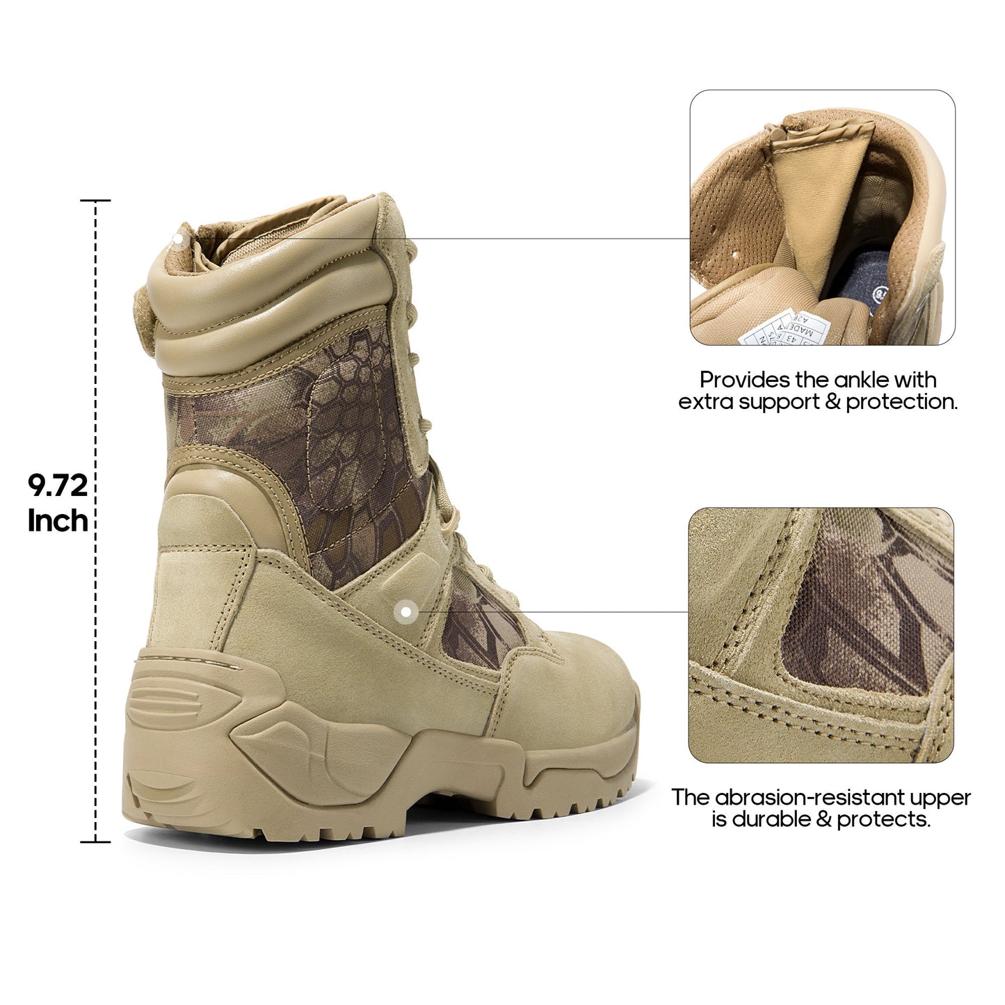 NORTIV 8 Men's Tactical Boot Waterproof Lightweight Comfortable Boots for Work Motorcycle Combat Boots Side Zipper Hiking Outdoor Climbing Activities All Day All Season Christmas Gifts