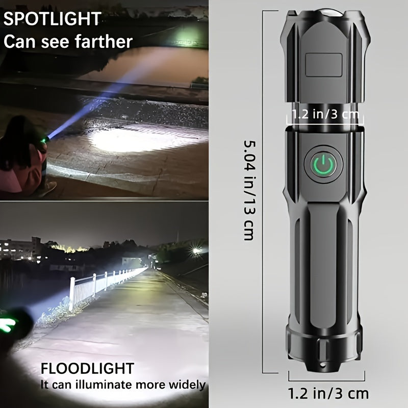 ANYICE 1pc 400Mah/800Mah Super Bright Zoomable Flashlight, Portable, Rechargeable Long Shot IPX4 ABS Strong Light Led Flashlight, Telescopic Zoom Torch for Outdoor Home Lighting