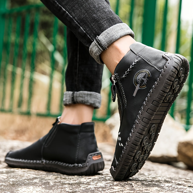 Men's Handmade PU Boots with Zipper, Casual