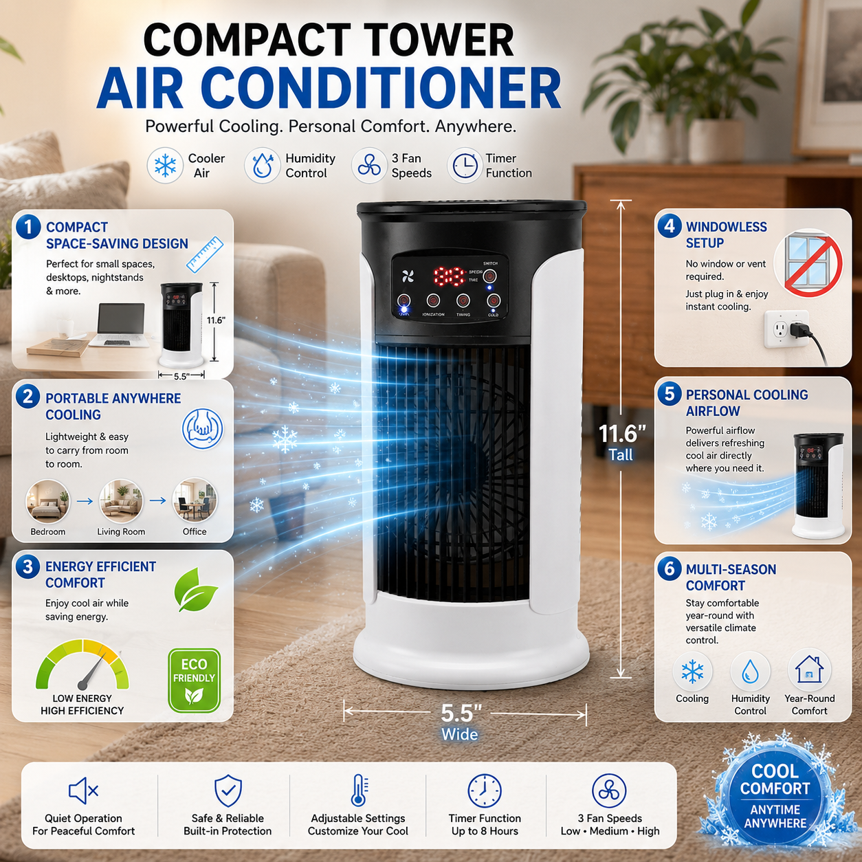 Aire Acondicionado Portátil Refrigerante Eficiente y Compacto