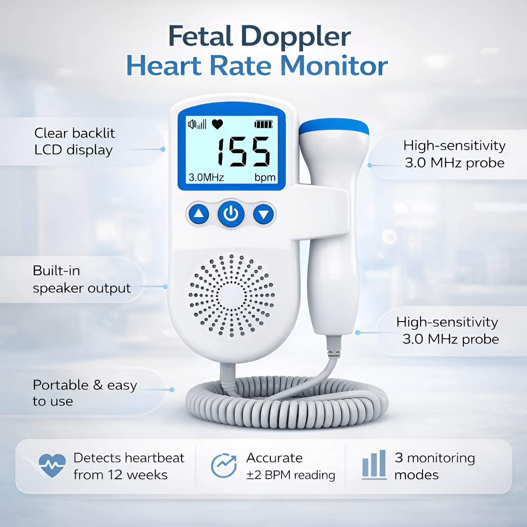 Baby Heartbeat Monitor - Backlit LCD Screen | Pregnancy Heartbeat Monitor | Real-Time Audio Output | Fetal Heart Rate Monitoring at Home