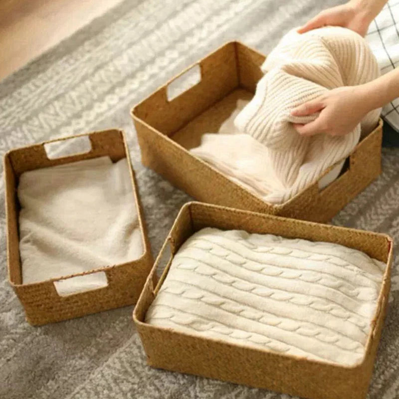Zerolife-Woven Seagrass Basket for Home Decor, Natural Wicker Basket, Storage Basket, Fruit Bread Towel, Kitchen Table, Rattan