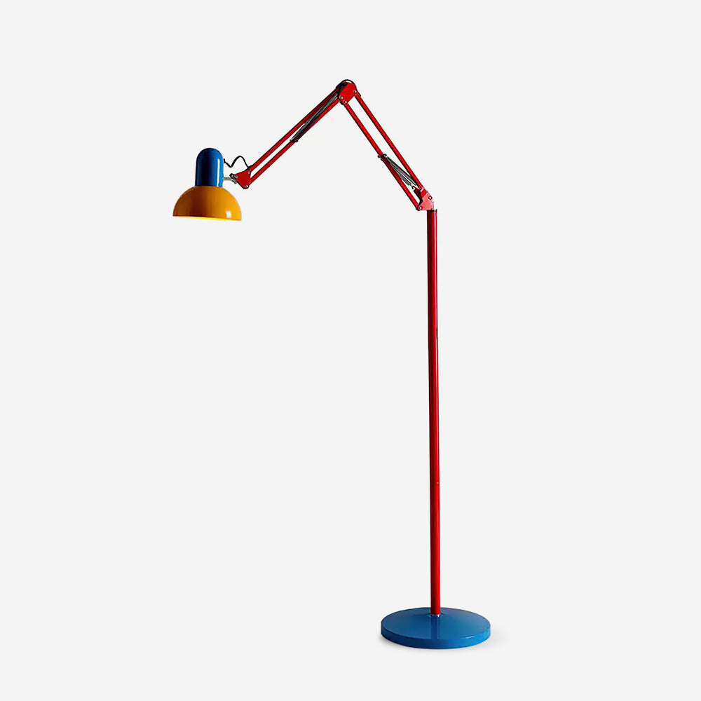 Cavli - Lámpara de Pie con Brazo Ajustable y Diseño Colorido – Base Azul - Brazo Rojo - Pantalla Amarilla